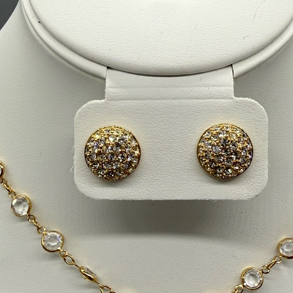 Elegant Gold and Clear Crystals Y Necklace and Earrings By Swarovski and S.A.L. - Picture 5 of 9